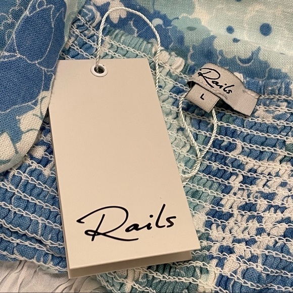 Rails Women SERAFINA AZURE WALLFLOWER Floral Midi Linen Dress Blue NWT Sz Large - Picture 8 of 10